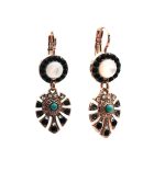 Mariana Earrings Boho Turq, White Shell Mineral & Blacks Swarovski Crystals Africa Coll.