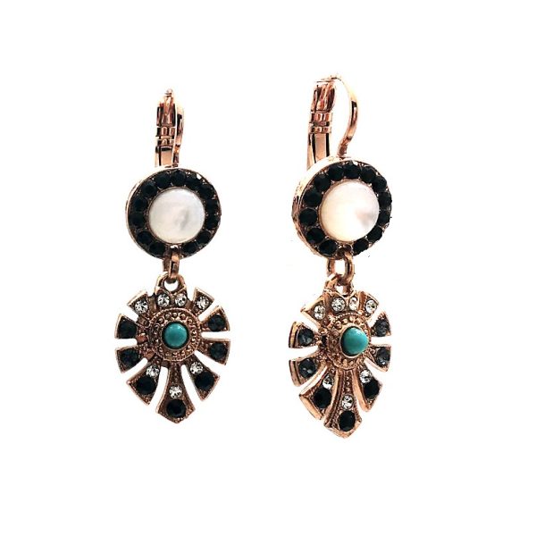 Mariana Earrings Boho Turq, White Shell Mineral & Blacks Swarovski Crystals Africa Coll.