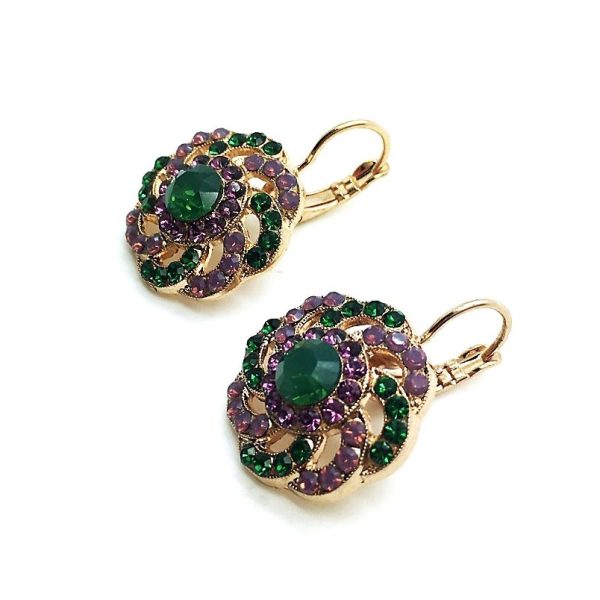 Earrings By Mariana Woman Glamorous Purples and Greens Swarovski Crystals
