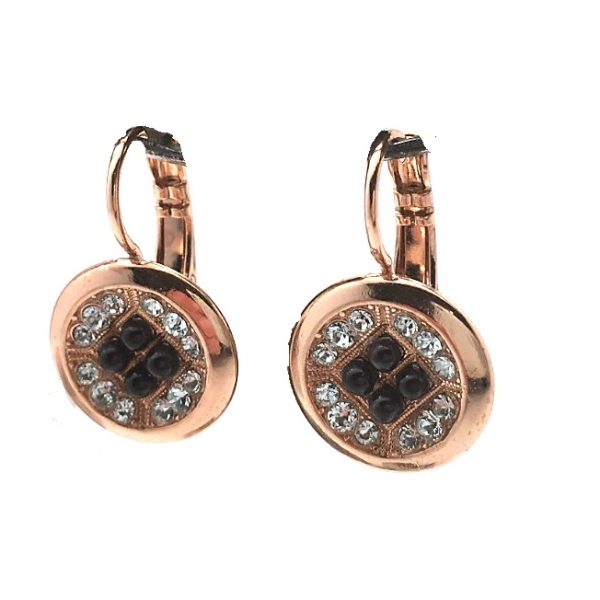 Mariana Earrings Round Beaded Clear & Jet Swarovski Crystals Zulu Africa Coll.