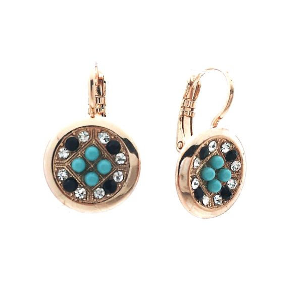 Mariana Earrings Fab Round Beaded Turq, Clear & Jet Swarovski Crystals Zanzibar Africa Coll.