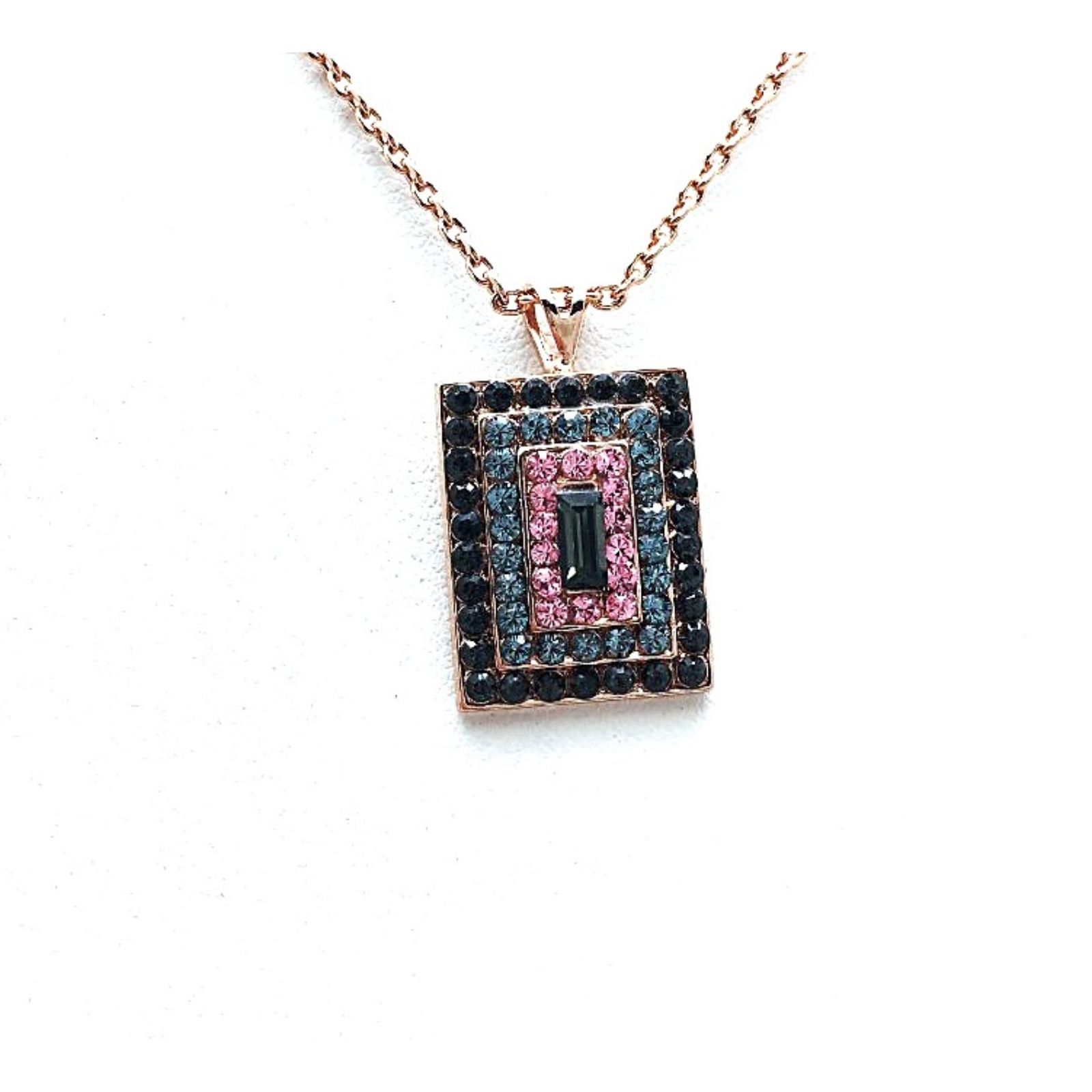 N-5000-3-1083-RG (2) Mariana Necklace Pendant Beaded Grey & Pinks Swarovski Crystals Madagascar Africa Coll. - Image 1