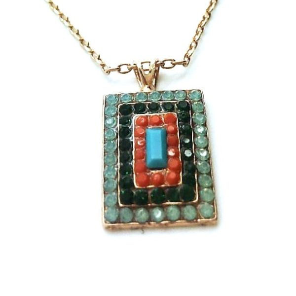 Mariana Necklace Pendant Turquoise Mineral, Jet, Orange & Pacific Opal Austrian Crystals My Treasures Coll.