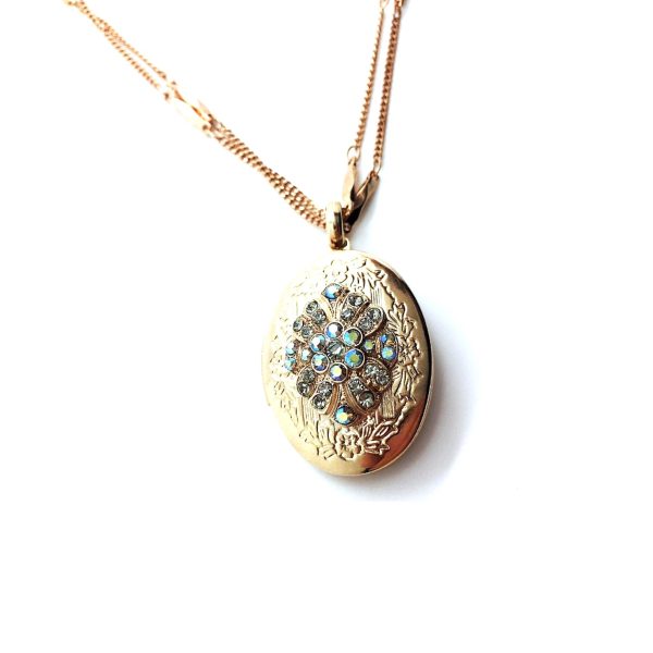 Mariana Necklace Pendant Oval Locket Beaded Black Diamond & AB Austrian Crystals My Treasures Coll.