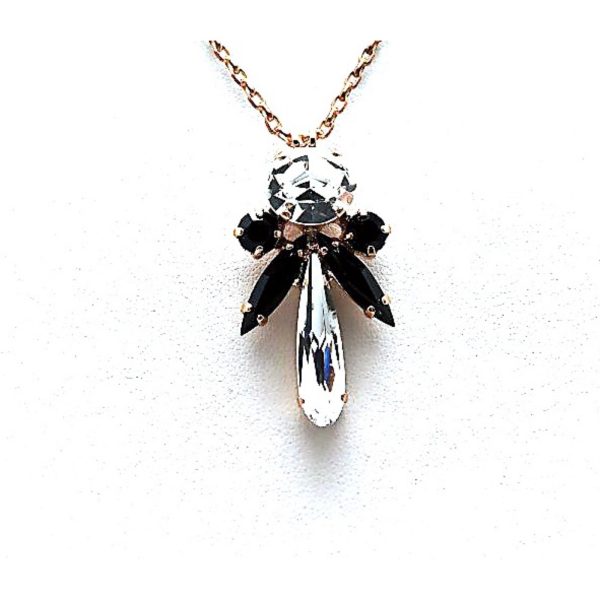 Mariana Necklace Pendant Fashionable Clear & Jet Swarovski Crystals Checkmate Cocktail Hour Coll.