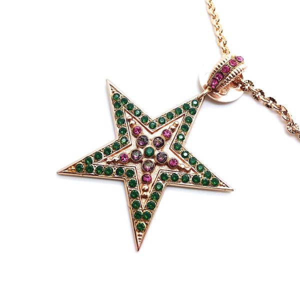 Mariana Necklace Pendant Star Shaped Greens & Pinks Swarovski Crystals Inspiration Coll.