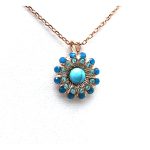 Necklace Pendant By Mariana Woman Flower Shape Turquoise and Blue Opal Swarovski Crystals