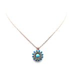 Necklace Pendant By Mariana Woman Flower Shape Turquoise and Blue Opal Swarovski Crystals - Image 3