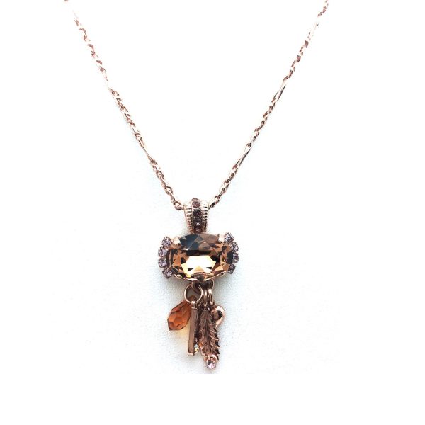 Mariana Necklace Pendant Finely Detailed Champagne, Ant. Pink, Topaz Swarovski Crystals Inspiration Coll.