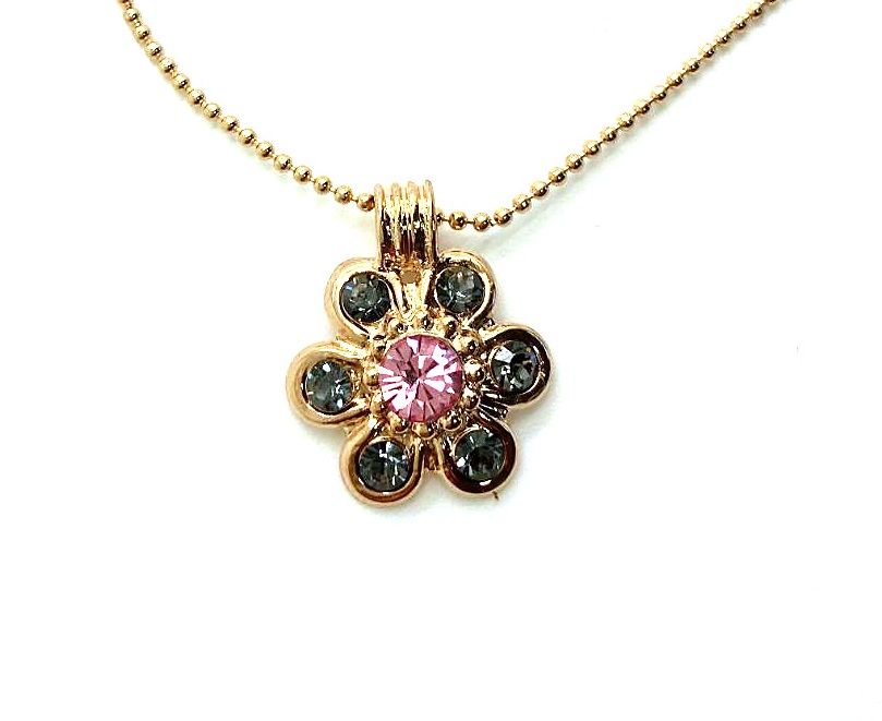 N-5595-1083-RG (1) Mariana Necklace Pendant Dainty Flower Greys & Pinks Austrian Crystals Africa Coll. - Image 1