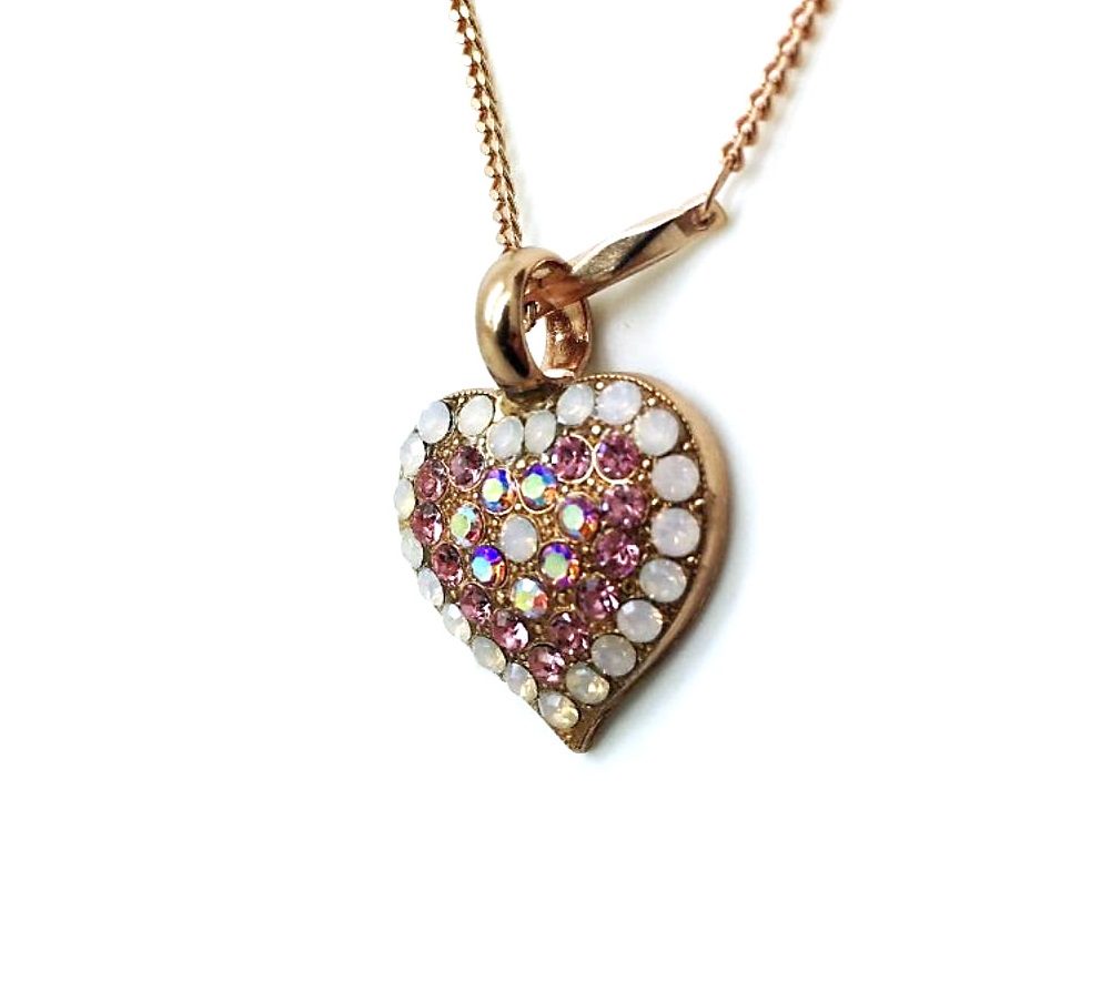 N-5700-223-RG (1) Mariana Necklace Pendant Charming Heart Shaped Pinks Swarovski Crystals Icons Coll. - Image 1