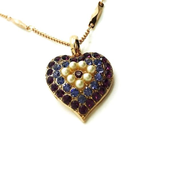 Mariana Necklace Pendant Heart Shaped Pearl Mineral, Sapphire & Amethyst Swarovski Crystals My Treasures Coll.