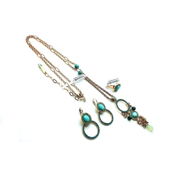 Mariana Jewelry Set Necklace, Earrings, Ring Turquoise, Quartz, Aventurine Minerals & Austrian Crystals Congo Africa Coll.