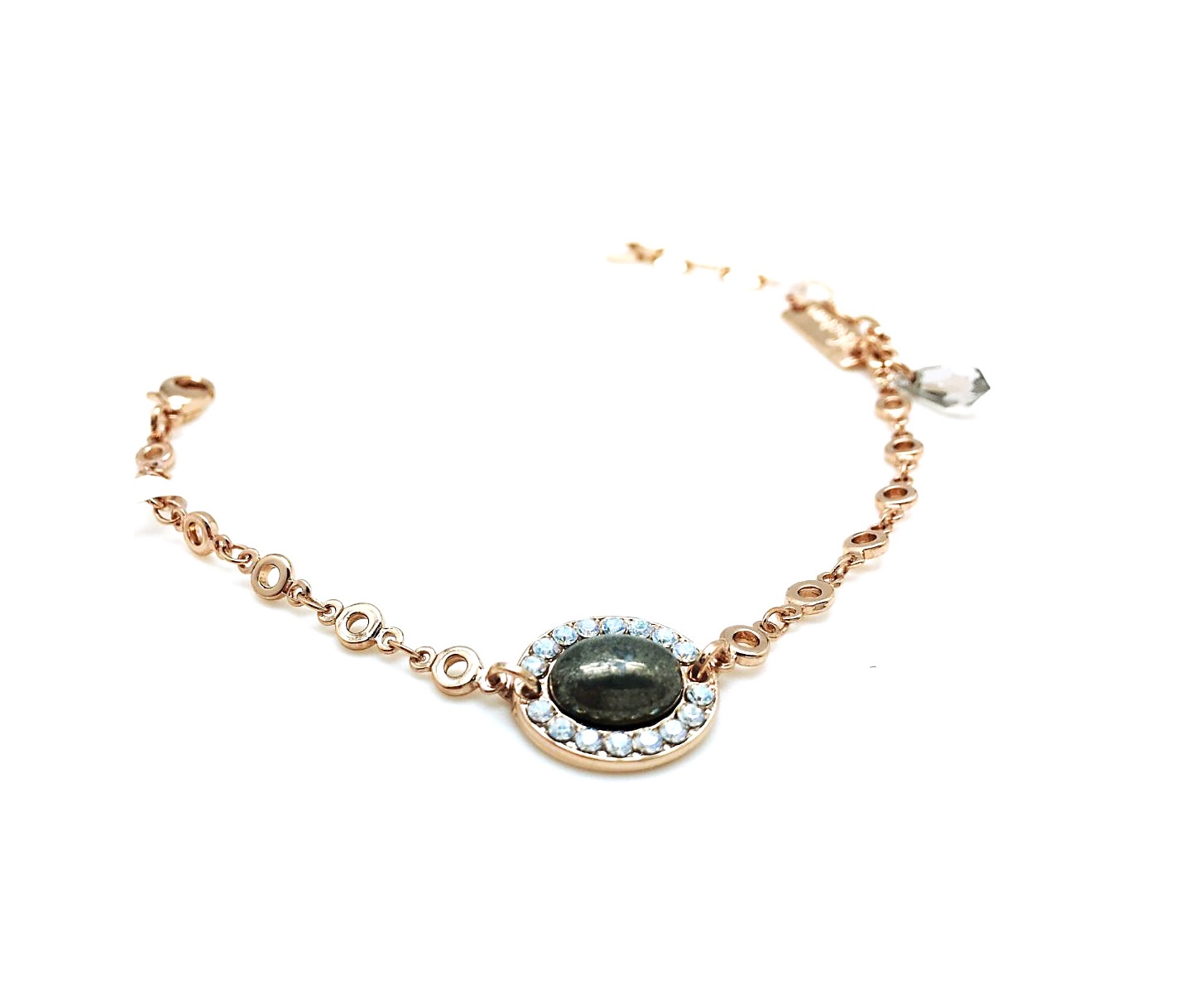 B-4005-2-M1080-RG (2) Mariana Bracelet Alluring Pyrite Mineral & Lt Azure Swarovski Crystals Zulu Africa Coll. - Image 1