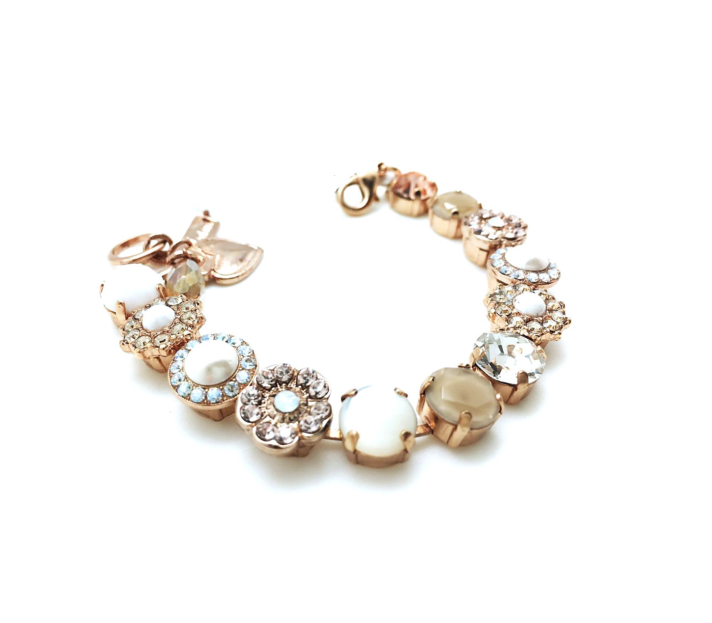 B-4045-1-M1078-RG (1) Mariana Bracelet White Shell Mineral with Whites & Clears Swarovski Crystals Kalahari Africa Coll. - Image 1