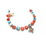 Bracelet By Mariana Africa Coll. Turquoise Mineral, Oranges and Blues Swarovski Crystals - Image 3