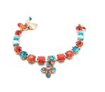 Bracelet By Mariana Africa Coll. Turquoise Mineral, Oranges and Blues Swarovski Crystals - Image 2
