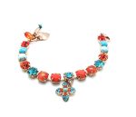 Bracelet By Mariana Africa Coll. Turquoise Mineral, Oranges and Blues Swarovski Crystals