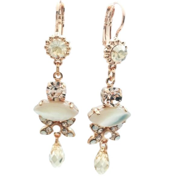 Mariana Earrings Chandelier White Shell Mineral, Clear & Whites Swarovski Crystals Africa Coll.