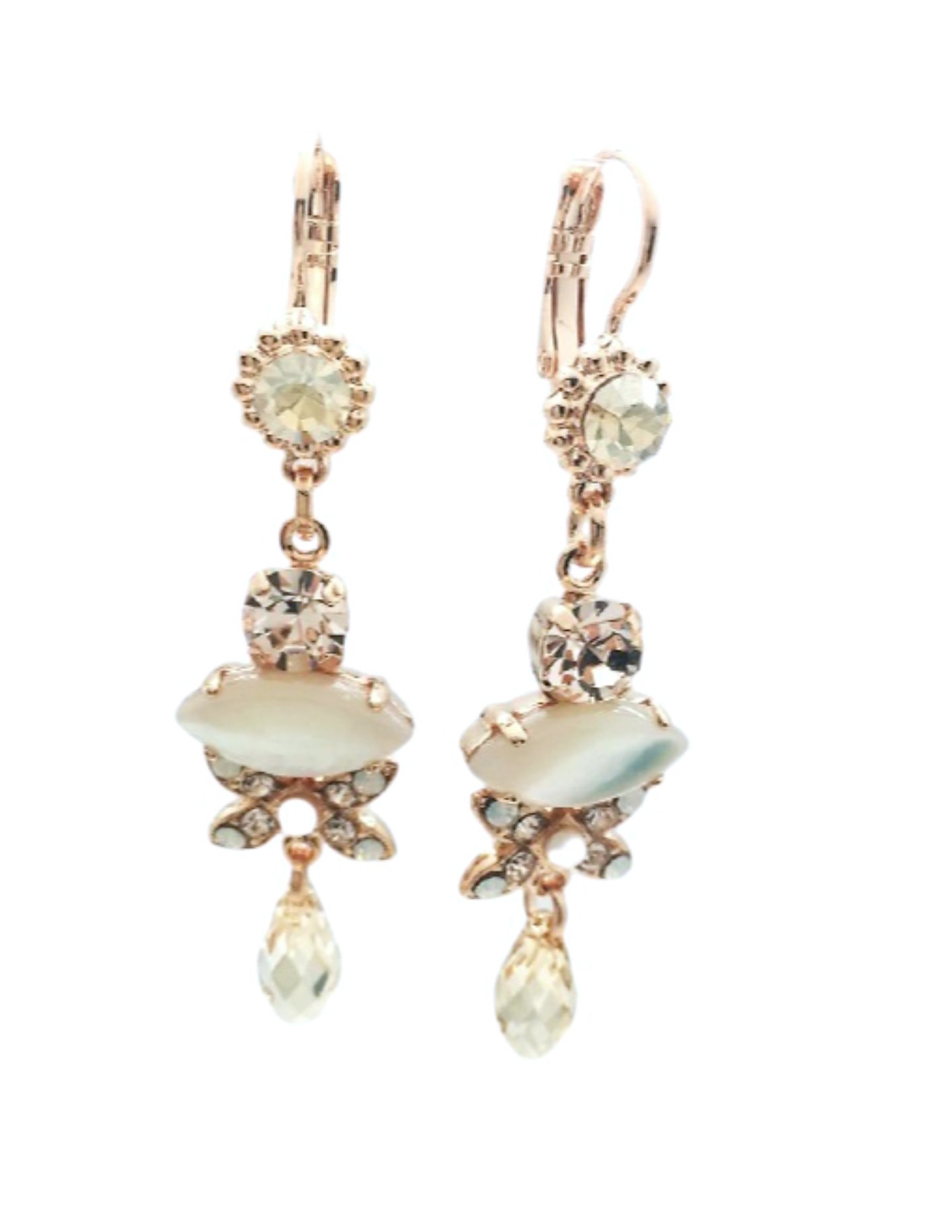E-1001-M1078-RG6 (1) Mariana Earrings Chandelier White Shell Mineral, Clear & Whites Swarovski Crystals Africa Coll. - Image 1