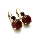 Mariana Earrings My Treasures Coll. Lovely Round Carnelian Mineral & Lt Smoked Topaz Austrian Crystals - Image 3