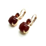 Mariana Earrings My Treasures Coll. Lovely Round Carnelian Mineral & Lt Smoked Topaz Austrian Crystals