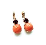 Mariana Earrings Gorgeous Coral Mineral & Ruby Swarovski Crystals Flame Ambrosia Coll. - Image 2