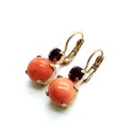 Mariana Earrings Gorgeous Coral Mineral & Ruby Swarovski Crystals Flame Ambrosia Coll.