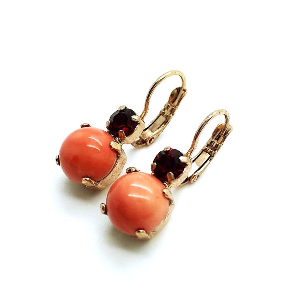 Mariana Earrings Gorgeous Coral Mineral & Ruby Swarovski Crystals Flame Ambrosia Coll.