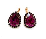 Mariana Earrings Elegant Pear Shape Ruby & Jet Austrian Crystals Songbook Coll. Rose Gold