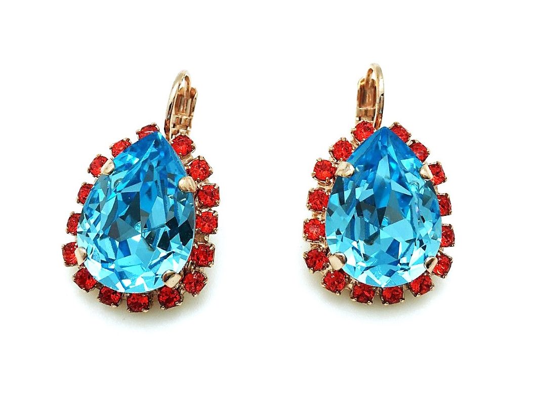 E-1098-3-1079-RG6 (1) Earrings By Mariana Woman Sassy Turquoise and Orange Hyacinth Swarovski Crystals - Image 1