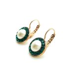 Mariana Earrings Round Beaded Cream Pearl & Emerald Swarovski Crystals My Treasures Coll. - Image 2
