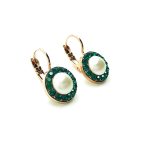 Mariana Earrings Round Beaded Cream Pearl & Emerald Swarovski Crystals My Treasures Coll. - Image 3