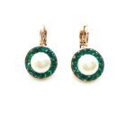 Mariana Earrings Round Beaded Cream Pearl & Emerald Swarovski Crystals My Treasures Coll.