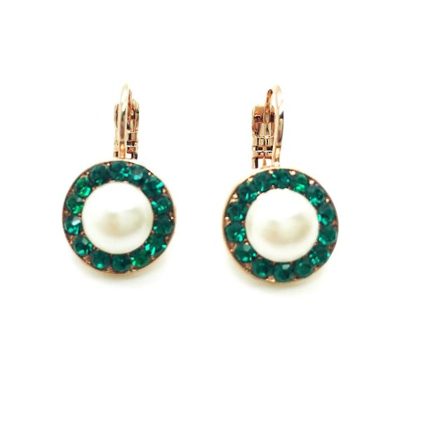 Mariana Earrings Round Beaded Cream Pearl & Emerald Swarovski Crystals My Treasures Coll.