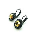Earrings By Mariana Woman Fashionable Jet and Gold Foil Swarovski Crystals - Image 2