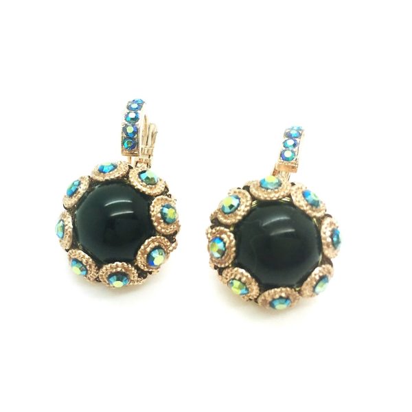 Mariana Earrings Floral Onyx Mineral & AB Swarovski Crystals My Treasures Coll.