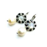 Earrings By Mariana Caribbean Life Coll. Dangling White Shell Mineral, Pearl & Jet Austrian Crystals - Image 3