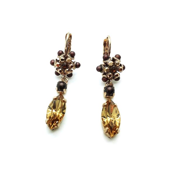 Mariana Earrings Finely Detailed Smoked Topaz & Amber Swarovski Crystals Nostalgia Coll.