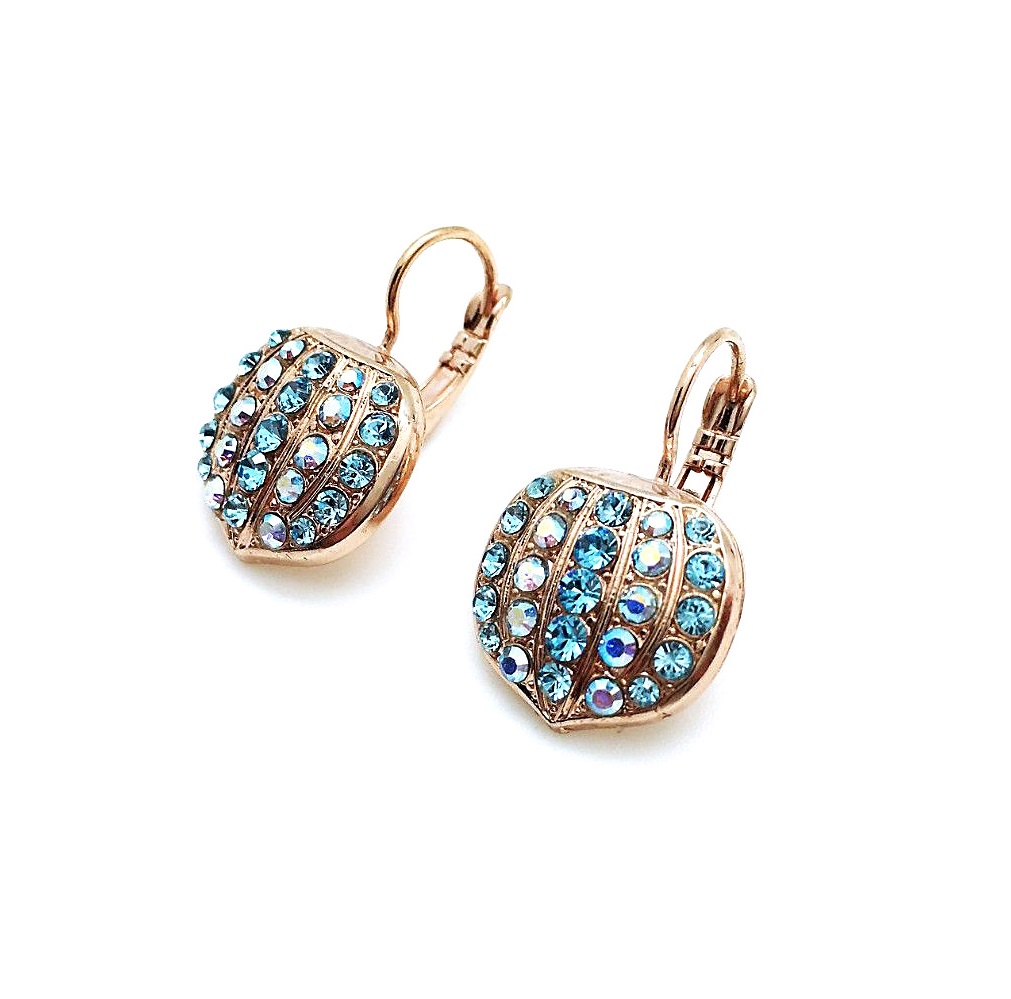 E-1421-2-202-RG6 (2) Mariana Earrings Acorn Shaped Aquamarine & AB Swarovski Crystals My Treasures Coll. - Image 1