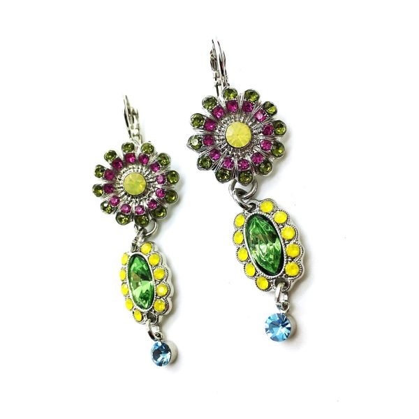 Mariana Earrings Floral Yellows & Greens Swarovski Crystals Cuba Caribbean Life Coll.