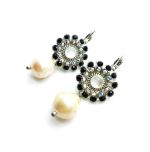 Mariana Earrings Elegant White Shell Mineral, Cream Pearl, Jet & AB Swarovski Crystals Caribbean Life Coll. - Image 3