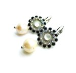 Mariana Earrings Elegant White Shell Mineral, Cream Pearl, Jet & AB Swarovski Crystals Caribbean Life Coll. - Image 2
