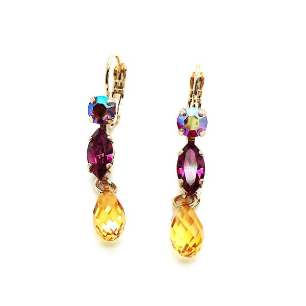 Mariana Earrings Triple Tier Strand AB, Fuchsia & Amber Swarovski Crystals Songbook Coll.