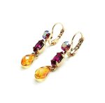 Mariana Earrings Triple Tier Strand AB, Fuchsia & Amber Swarovski Crystals Songbook Coll. - Image 2