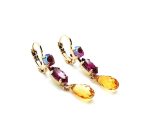 Mariana Earrings Triple Tier Strand AB, Fuchsia & Amber Swarovski Crystals Songbook Coll. - Image 3