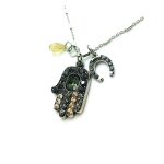 Mariana Necklace Pendant Hamsa & Charms Blacks & Greens Swarovski Crystals Luxury Nirvana Coll.