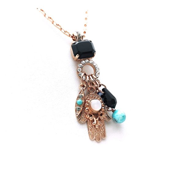 Mariana Necklace Pendant Hamsa & Charms Multicolored Swarovski Crystals Zanzibar Africa Coll.