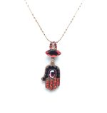 Mariana Necklace Pendant Hamsa Beaded Bright Red, Fuchsia & Jet Swarovski Crystals I’m On Fire Paradise Coll. - Image 2