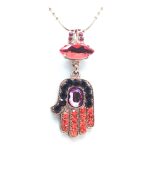 Mariana Necklace Pendant Hamsa Beaded Bright Red, Fuchsia & Jet Swarovski Crystals I’m On Fire Paradise Coll.
